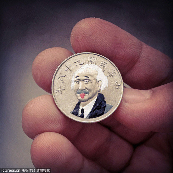 巴西艺术家涂装各国硬币 蒋公变爱因斯坦